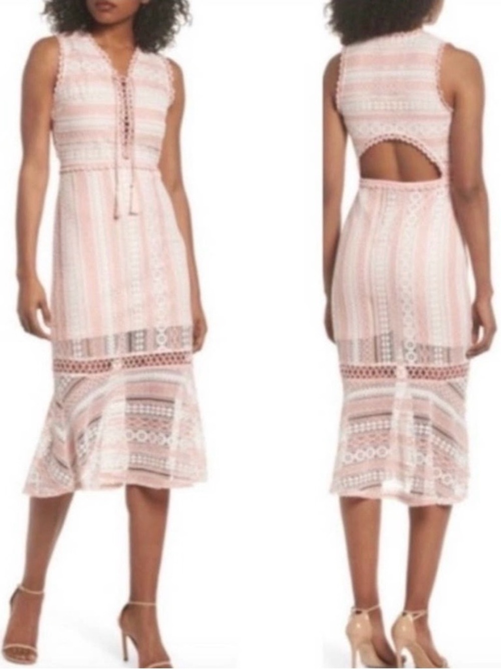 Anthropologie Foxiedox NWT Clarinda Pink Crochet Cut Out Back Midi Dress XL